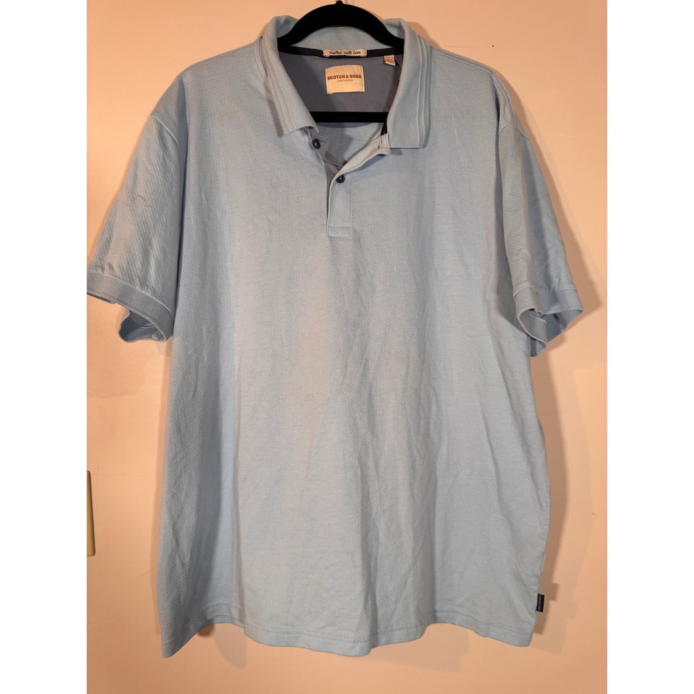 Scotch & Soda Mens XXL Light Blue Textured Short Sleeve Polo Shirt 1469-1225